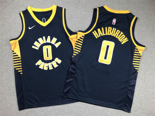 Youth Size INDIANA PACERS #0 Tyrese Haliburton Jersey Name Number All Stitched Navy