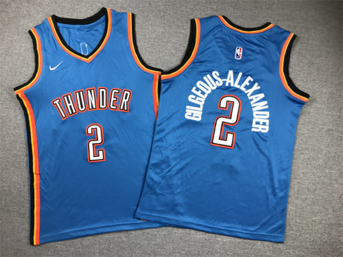 Youth Size #2 Oklahoma City Thunder Shai Gilgeous-Alexander Jersey Name Number All Stitched Blue