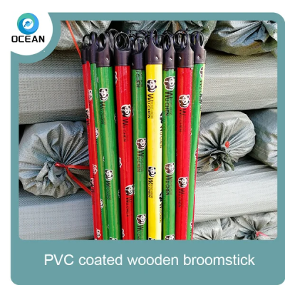 Panda design pvc coated wooden broom stick