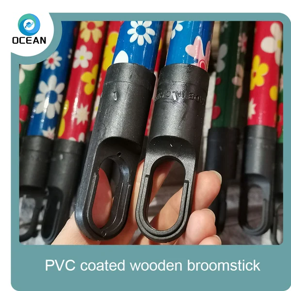 Factory price wooden brush stick pvc coated mop handle clamp