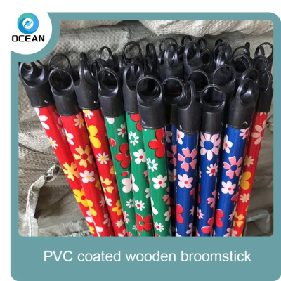 High quality factory custom PVC coated handle flowers design mop stick wooden