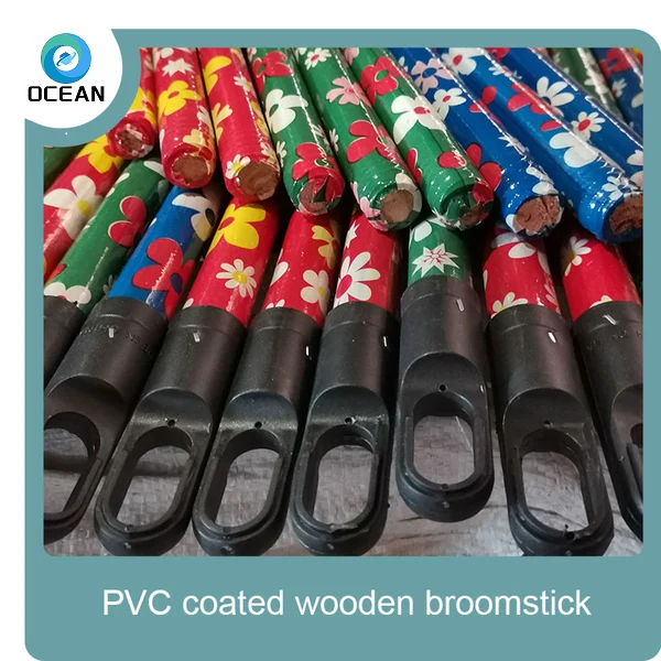 Factory price wooden brush stick pvc coated mop handle clamp