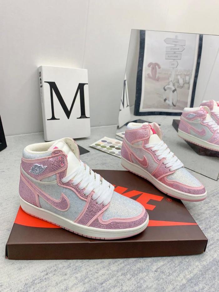 Jordan 1 white pink full diamond custom