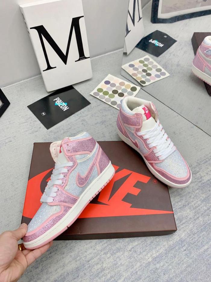 Jordan 1 white pink full diamond custom