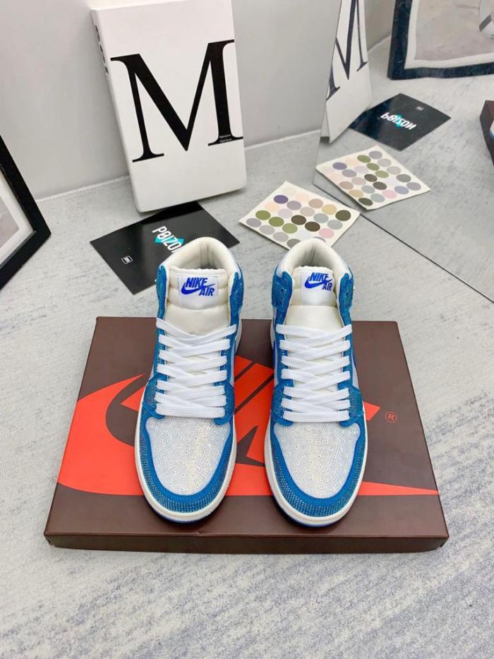 Jordan 1 white Blue full diamond custom