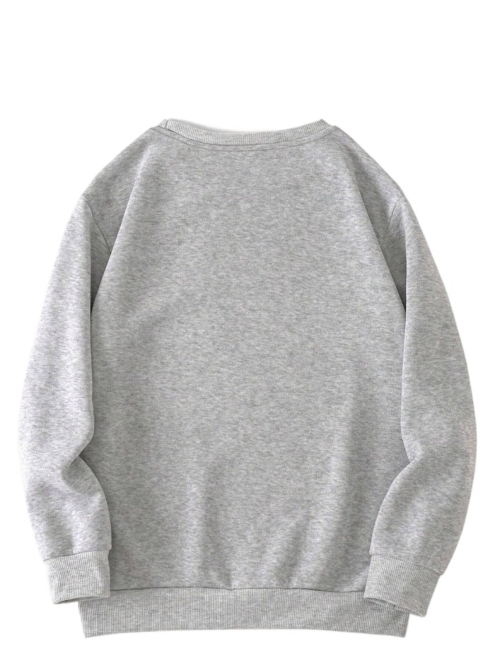Women's Letter Print Round Neck Sweatshirt, Casual Long Sleeve Crew Neck Pullover for Fall & Winter, Fashion Women's Top for Daily Wear