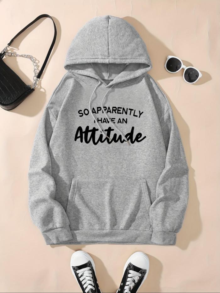 Women's Letter Print Hoodie, Casual Long Sleeve Hooded Pullover for Fall & Winter, Women's Clothes for Daily Wear