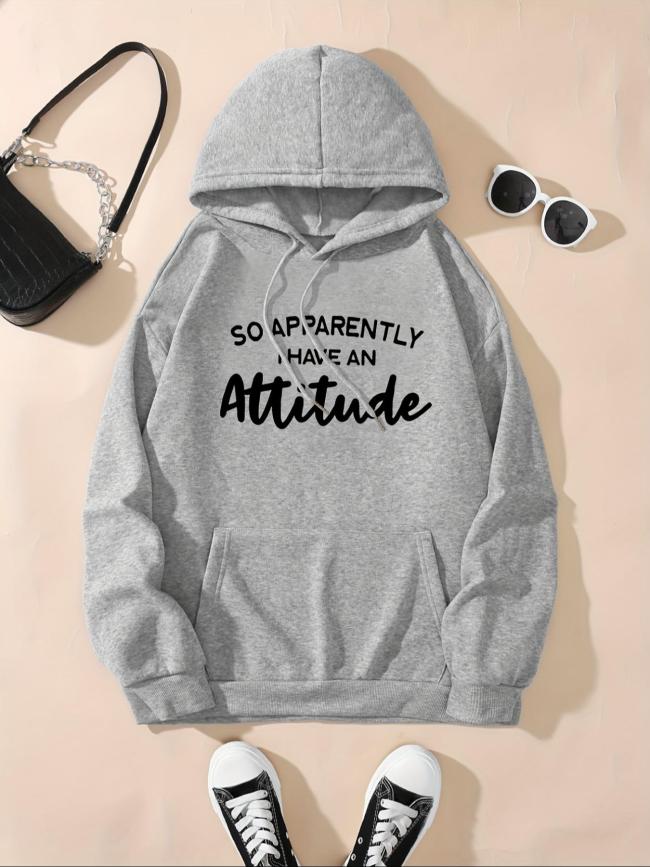 Women's Letter Print Hoodie, Casual Long Sleeve Hooded Pullover for Fall & Winter, Women's Clothes for Daily Wear