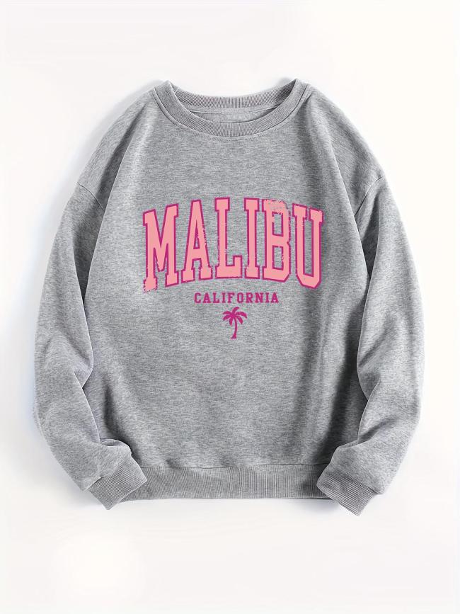 Women's Letter Print Drop Shoulder Sweatshirt, Casual Long Sleeve Round Neck Pullover for Fall & Winter, Ladies Clothes for Daily Wear
