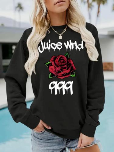 Women's Rose Print Round Neck Pullover, Fashion Casual Long Sleeve Crew Neck Sweatshirt for Daily Holiday Outdoor Wear, Women Clothing for Fall & Winter