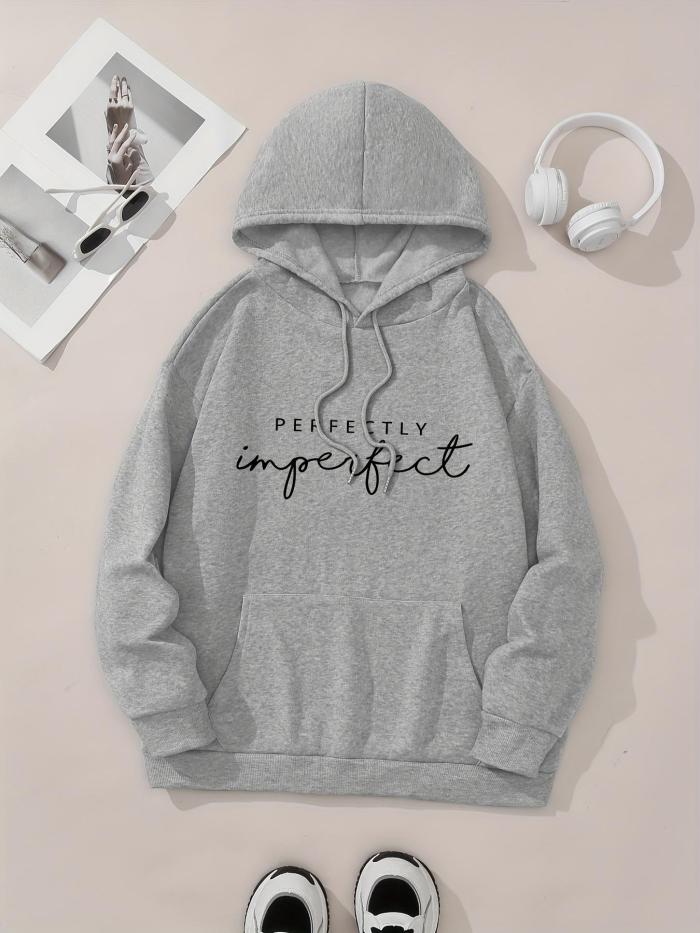Women's Letter Print Pocket Hoodie, Casual Long Sleeve Hooded Sweatshirt for Fall & Winter, Women's Clothes for Daily Wear