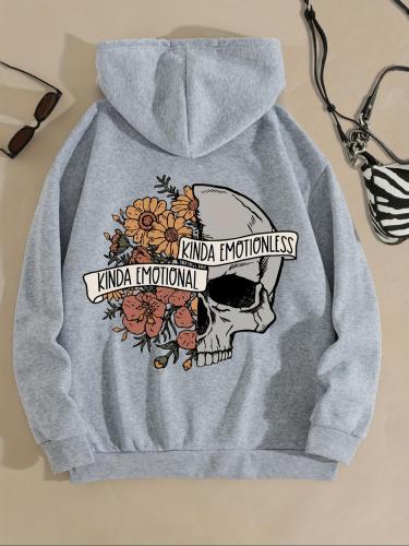 Women's Floral & Skull Print Hoodie, Fashion Casual Hooded Sweatshirt for Daily Holiday Outdoor Wear, Ladies Clothes for Spring & Fall