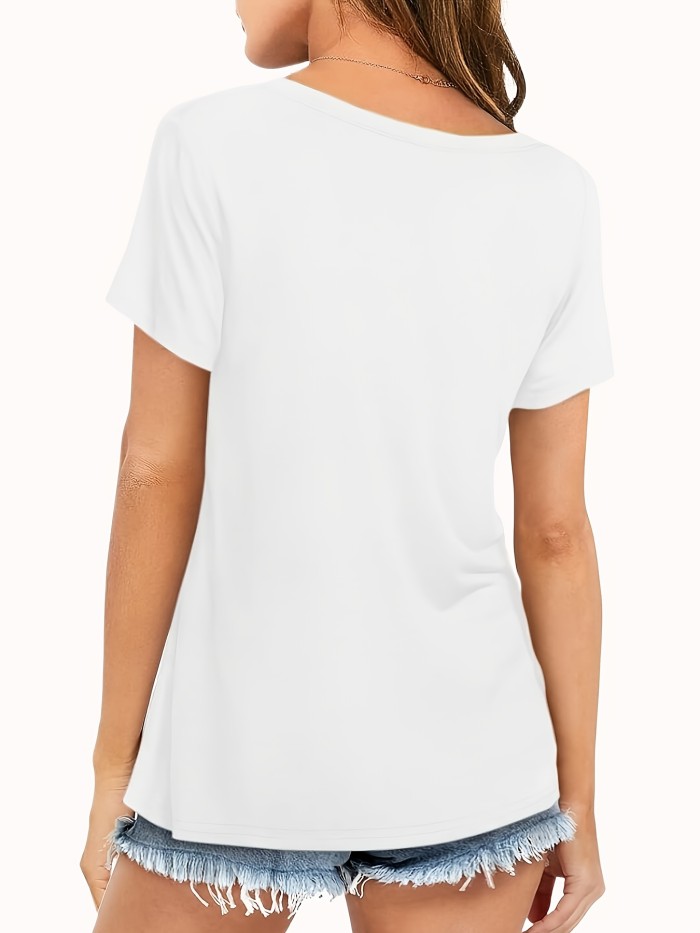 LOS ANGELES Print Short Sleeve T-Shirt - Casual Semi-Sheer Top with Cartoon Design, Machine Washable for Spring Summer Fall