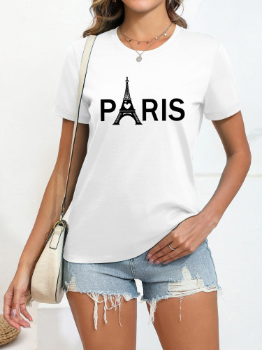 Women's T-Shirt -Comfort Fit Short Sleeve Casual Top, white with black Lettering, Machine Washable All-Season Wear, Ladies T Shirts, Relaxed Summer Tee, Geometric Pattern Tee, Breathable Fabric, Everyday Top, Minimalist Design, Comfortable Material, Basic Tee, Laidback Look