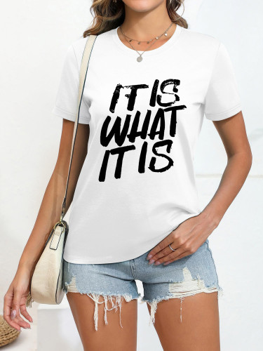 Women's Casual Short T-Shirt - Fit Summer Top with  IT IS WHAT IS IT  & Paw Print Graphic, Everyday Outfit, Playful Design, Breathable Fabric,