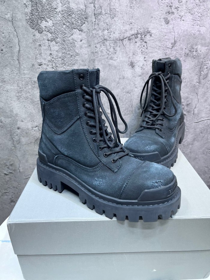 Balenciaga Combat Strike Canvas Combat Boots In Black Cotton
