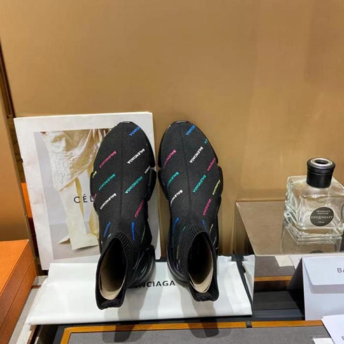 Balenciaga Speed 2.0 AllOver Logo Recycled Knit Black Multicolor