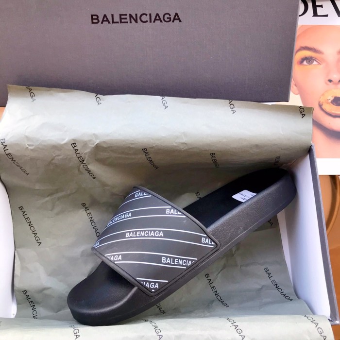 Balenciaga Rubber Slides 'Stripe Logo Piscine - Black'