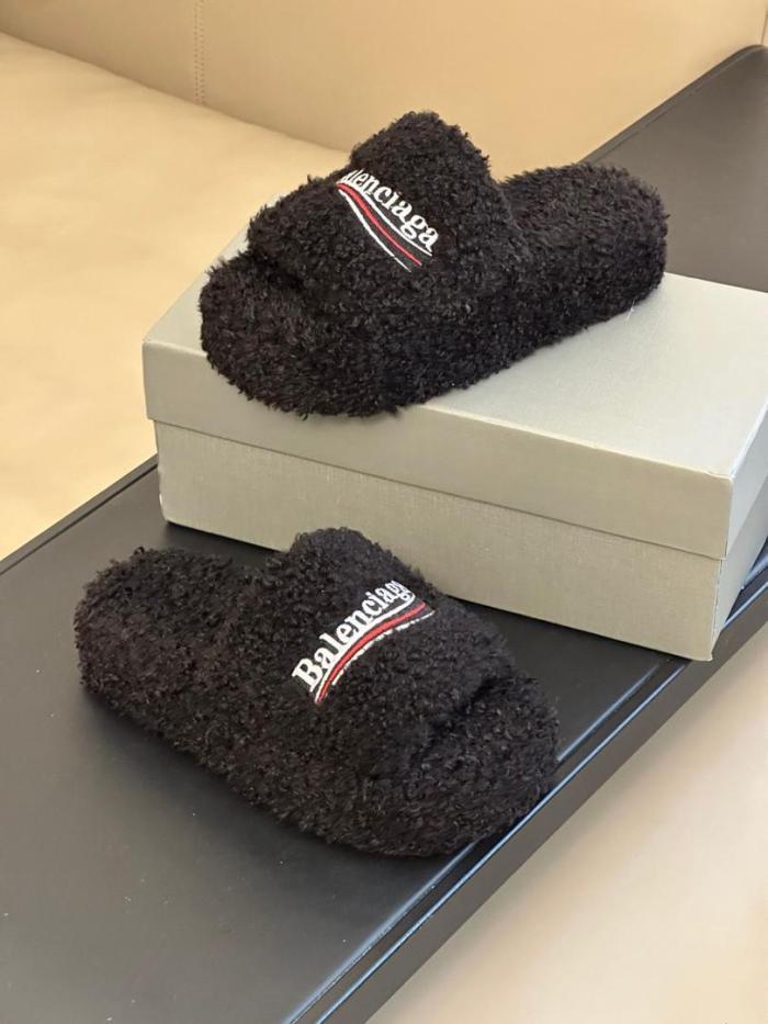 Balenciaga WOMEN'S FURRY PLATFORM SANDAL IN BLACK