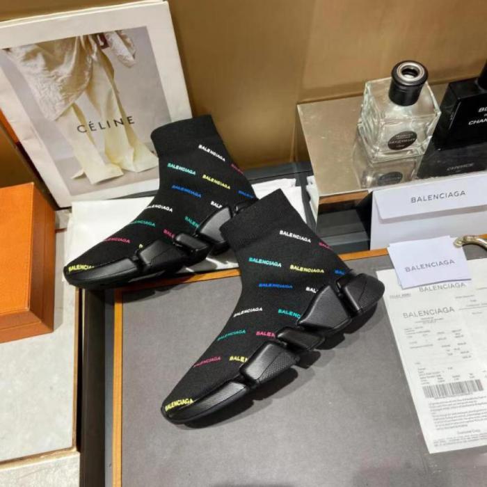 Balenciaga Speed 2.0 AllOver Logo Recycled Knit Black Multicolor