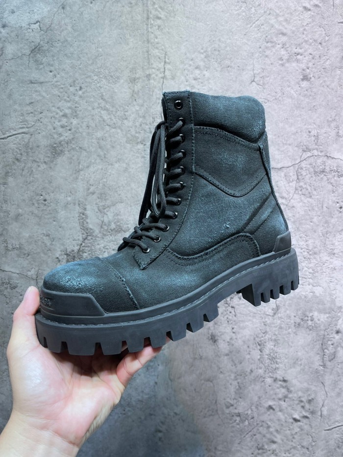 Balenciaga Combat Strike Canvas Combat Boots In Black Cotton