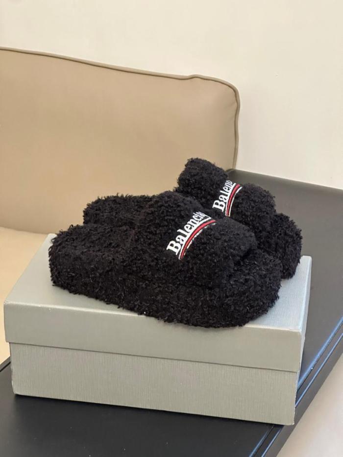 Balenciaga WOMEN'S FURRY PLATFORM SANDAL IN BLACK