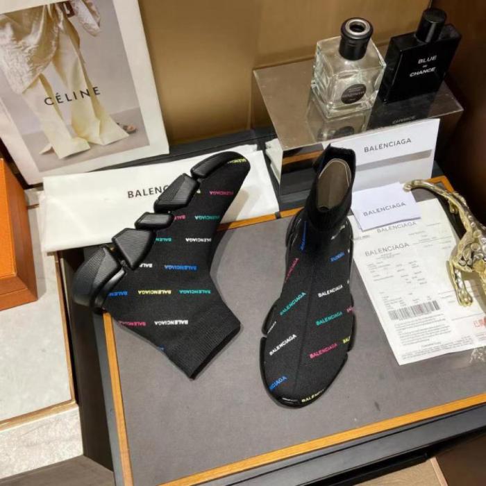 Balenciaga Speed 2.0 AllOver Logo Recycled Knit Black Multicolor