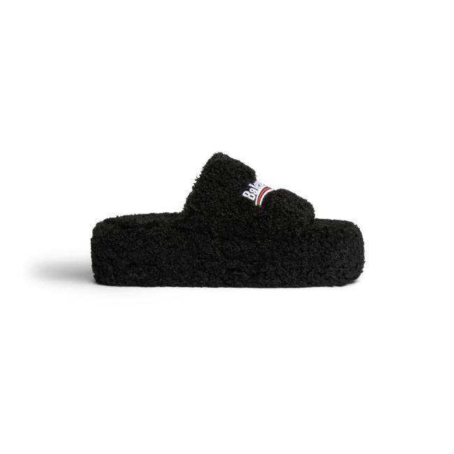 Balenciaga WOMEN'S FURRY PLATFORM SANDAL IN BLACK