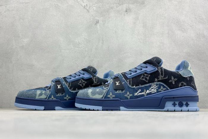 Louis Vuitton LV Trainer Blue Patchwork Monogram Denim
