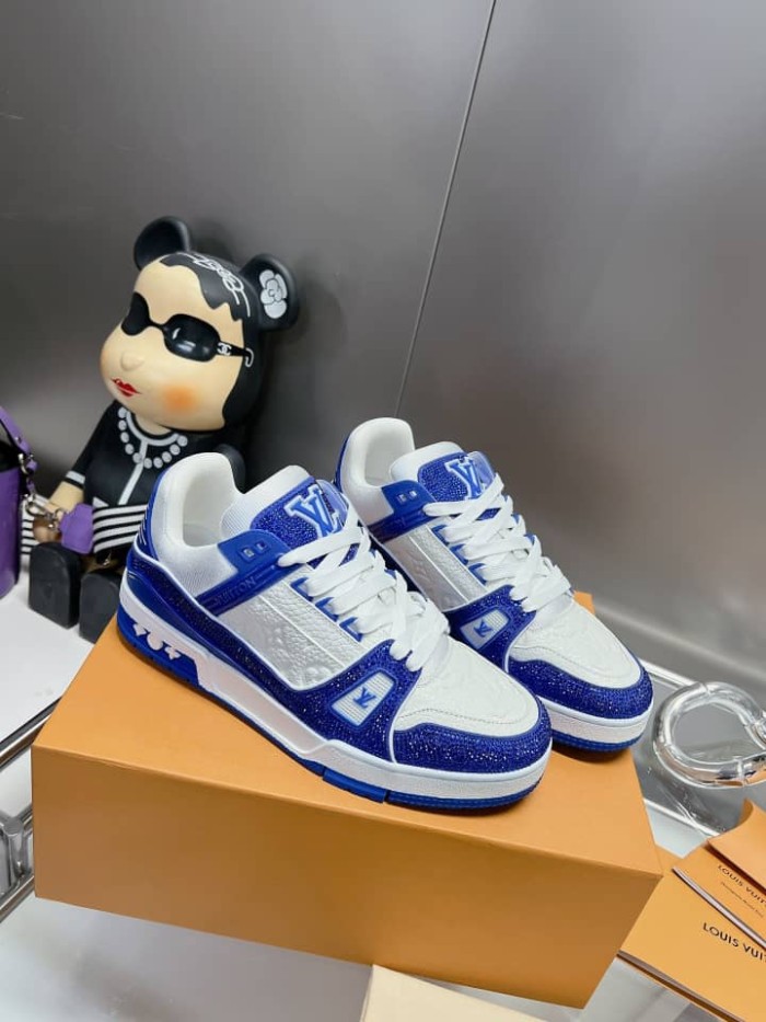 Louis Vuitton LV Trainer Blue Swarovski™ crystals and Monogram-embossed grained calf leather