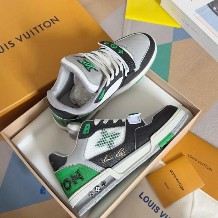 Louis Vuitton LV Trainer Monogram strap Black White Green