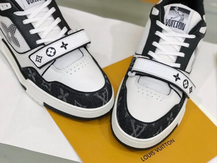 Louis Vuitton LV Trainer Velcro Strap Monogram Denim Black White