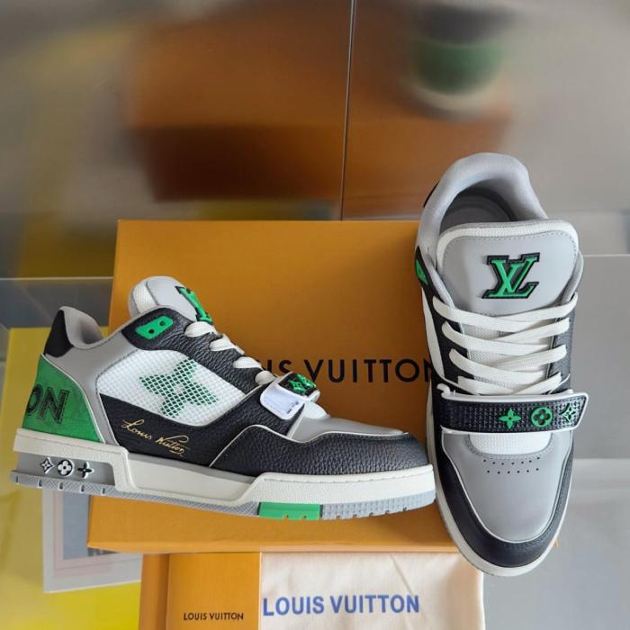 Louis Vuitton LV Trainer Monogram strap Black White Green