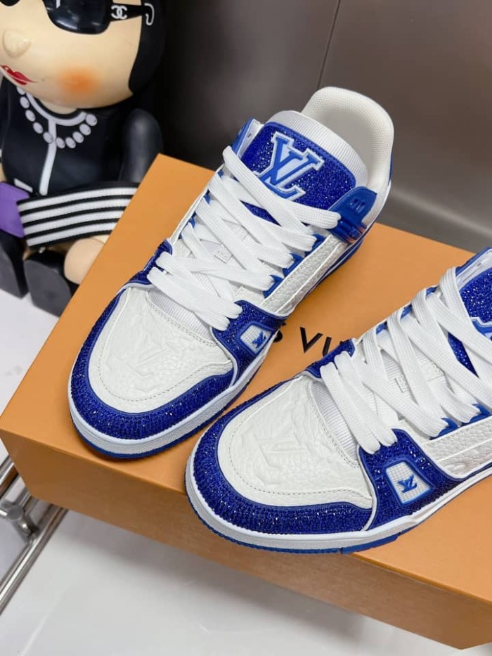 Louis Vuitton LV Trainer Blue Swarovski™ crystals and Monogram-embossed grained calf leather