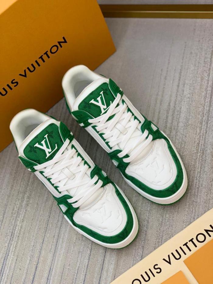 Louis Vuitton Trainer Green Monogram Denim White