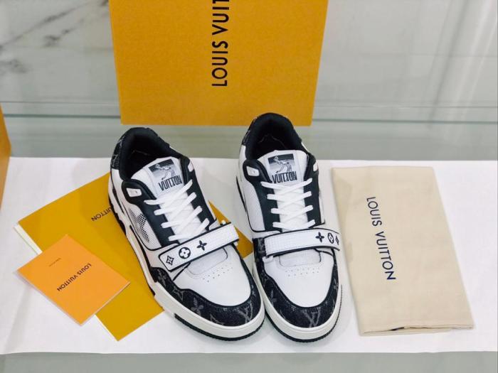 Louis Vuitton LV Trainer Velcro Strap Monogram Denim Black White