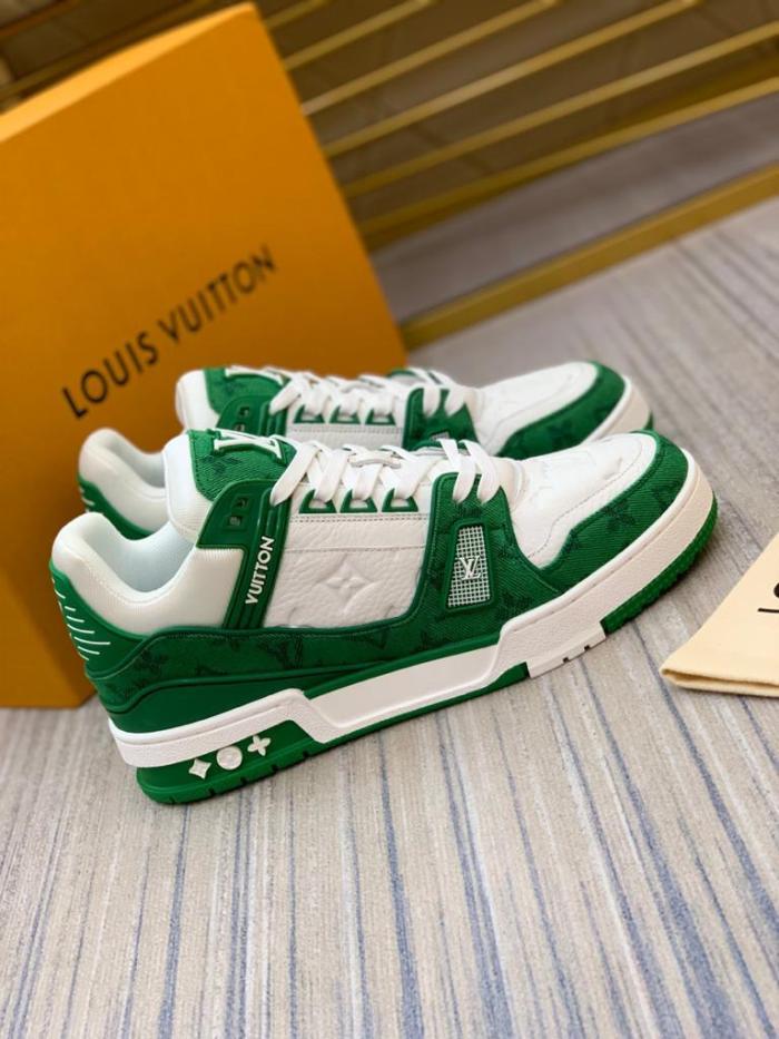 Louis Vuitton Trainer Green Monogram Denim White