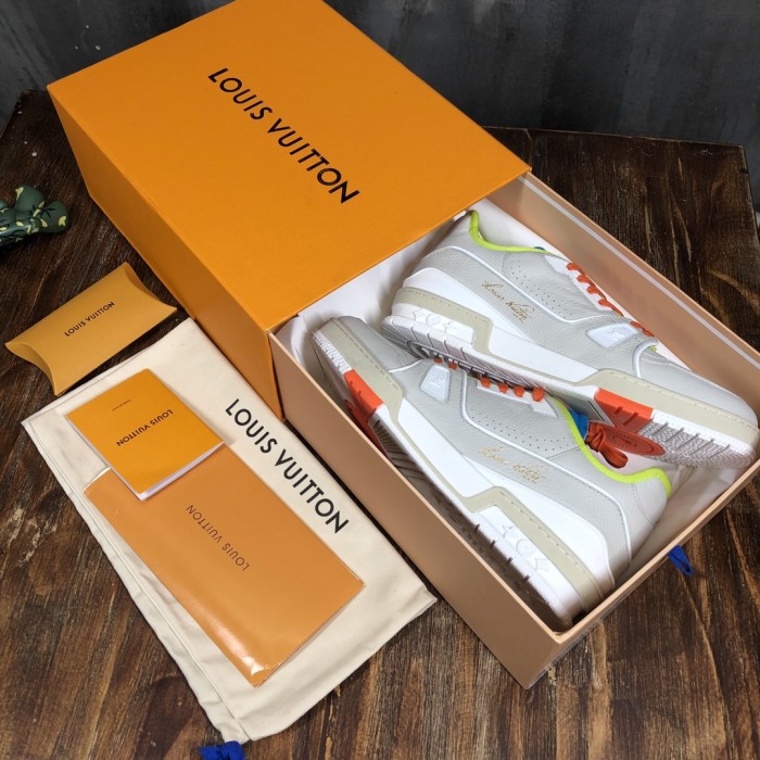 Louis Vuitton Trainer Upcycled Gray Orange