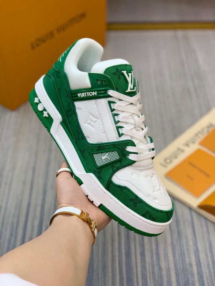 Louis Vuitton Trainer Green Monogram Denim White