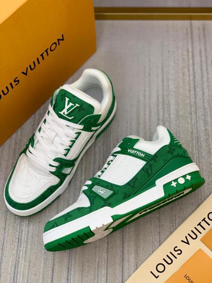 Louis Vuitton Trainer Green Monogram Denim White