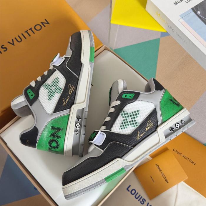 Louis Vuitton LV Trainer Monogram strap Black White Green