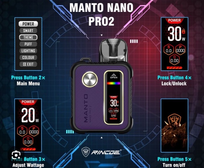 Rincoe Manto Pro 2 30W 可調瓦 1200mAh(主機+煙油套組1399)