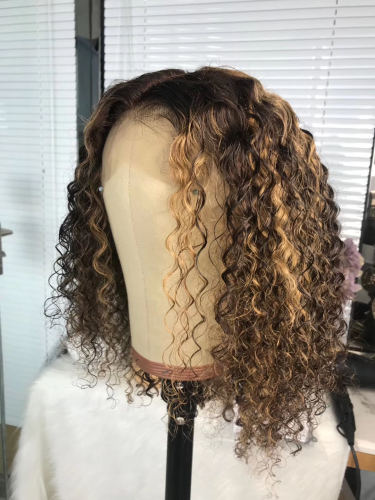 Human Virgin Hair Pre Plucked Ombre 13x4 Tranaparent Lace Front Wig And Full Lace Wig And Curly Bob Lace Wig For Black Woman Free Shipping (YM0229)