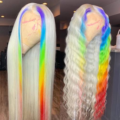 Human Virgin Hair Pre Plucked 13x4 Lace Front Wig And Full Lace Wig And Rainbow Lace Wig For Black Woman Free Shipping (YM0071)