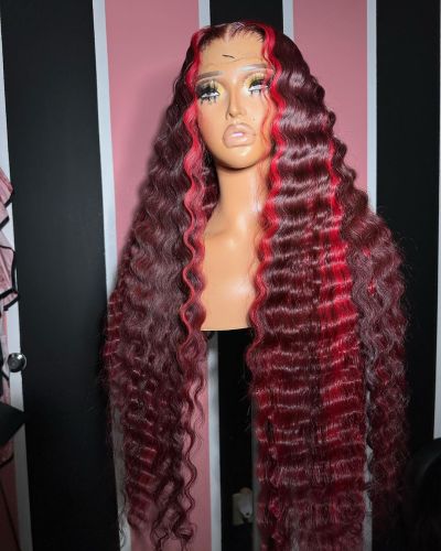 Human Virgin Hair Pre Plucked 13x4 Tranaparent Lace Front Wig And Full Lace Wig And Ombre Burgundy Lace Wig For Black Woman Free Shipping (YM0189)