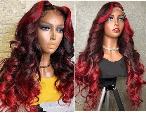 Human Virgin Hair Pre Plucked 13x4 Tranaparent Lace Front Wig And Full Lace Wig And Ombre Burgundy Wave Lace Wig For Black Woman Free Shipping (YM0252)