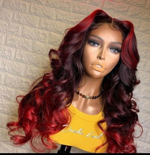 Human Virgin Hair Pre Plucked 13x4 Tranaparent Lace Front Wig And Full Lace Wig And Ombre Burgundy Wave Lace Wig For Black Woman Free Shipping (YM0252)