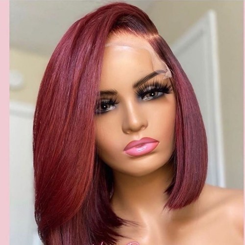 Human Virgin Hair Pre Plucked Ombre 13x4 Tranaparent Lace Front Wig And Full Lace Wig And Burgundy Lace Wig For Black Woman Free Shipping (YM0270)