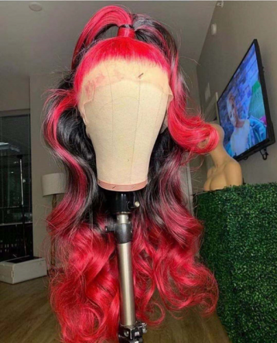 Human Virgin Hair Pre Plucked 13x4 Tranaparent Lace Front Wig And Full Lace Wig And Ombre Red and Black Lace Wig For Black Woman Free Shipping (YM0162)