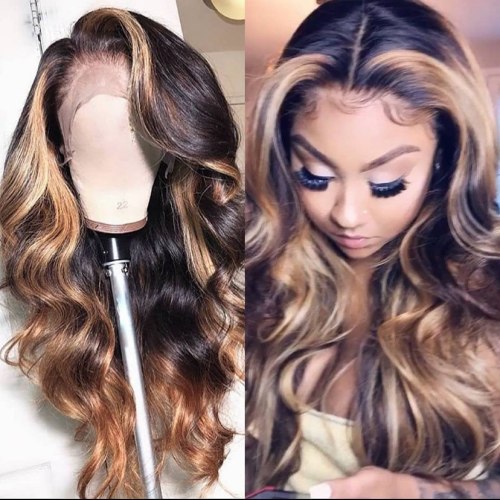 Human Virgin Hair Ombre Pre Plucked 13x4 Tranaparent Lace Front Wig And Full Lace Wig For Black Woman Free Shipping (YM0052)